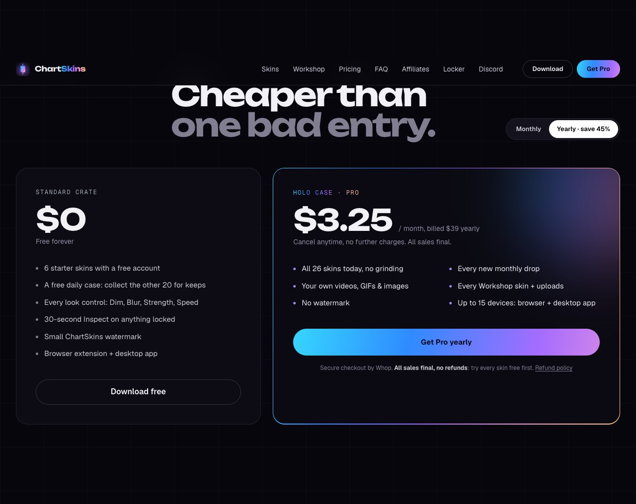 The pricing section